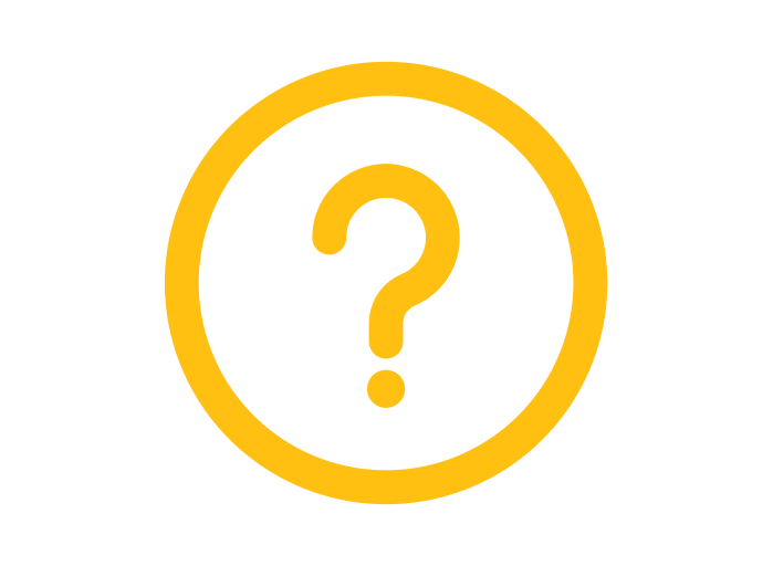 Yellow question mark inside a yellow circle on a white background.