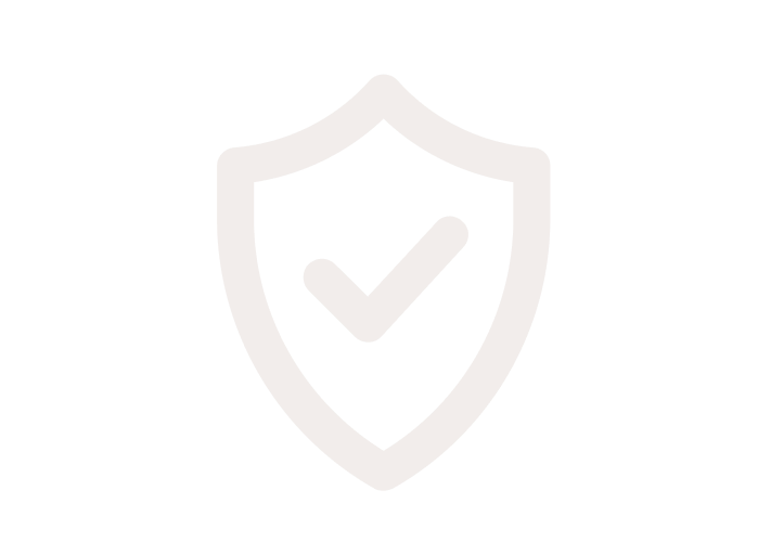 A faint shield with a checkmark inside on a light background.