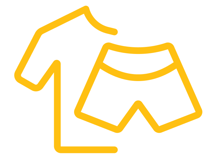 Outline of a shirt and shorts in orange.