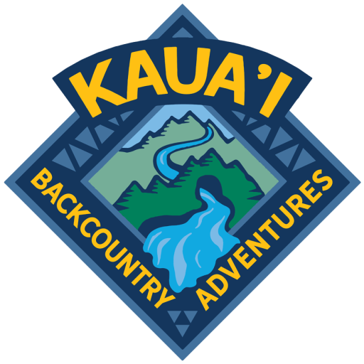 Logo with mountains, river, and 'Kaua'i Backcountry Adventures' text on diamond shape.