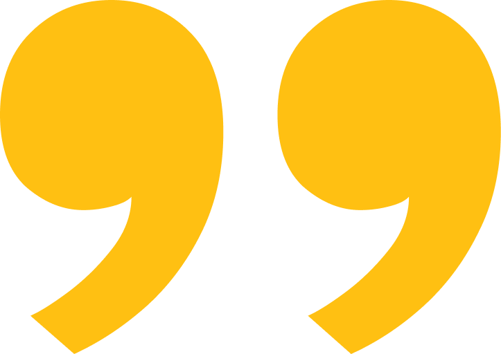 Yellow quotation mark symbol on white background.