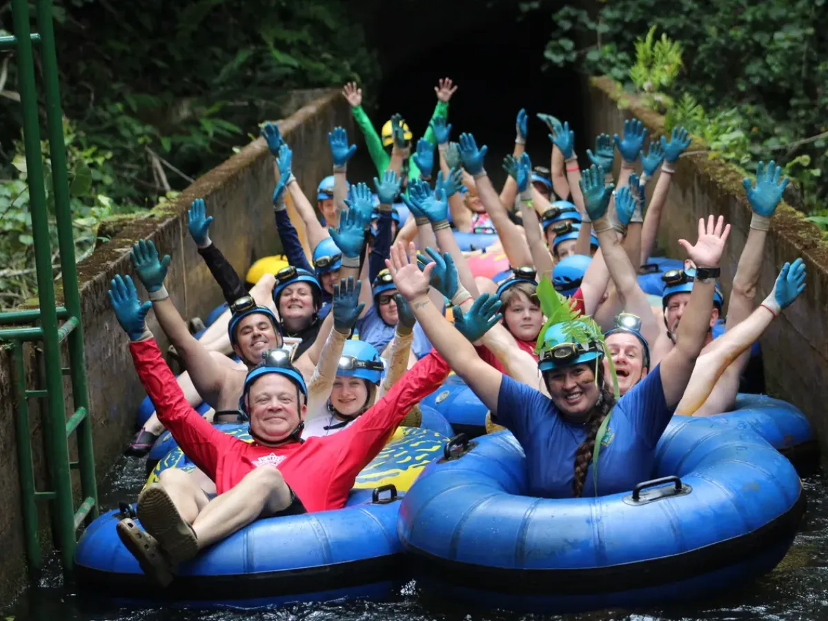 a group of people on a raft
