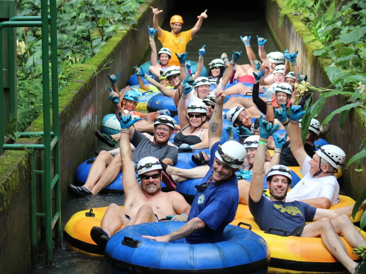 a group of people on a raft