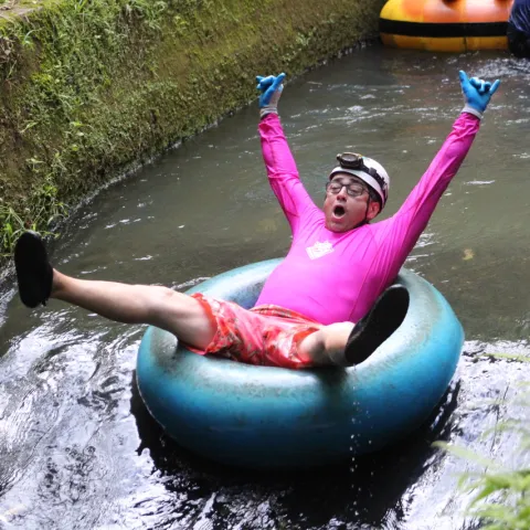 a girl in a pool of water